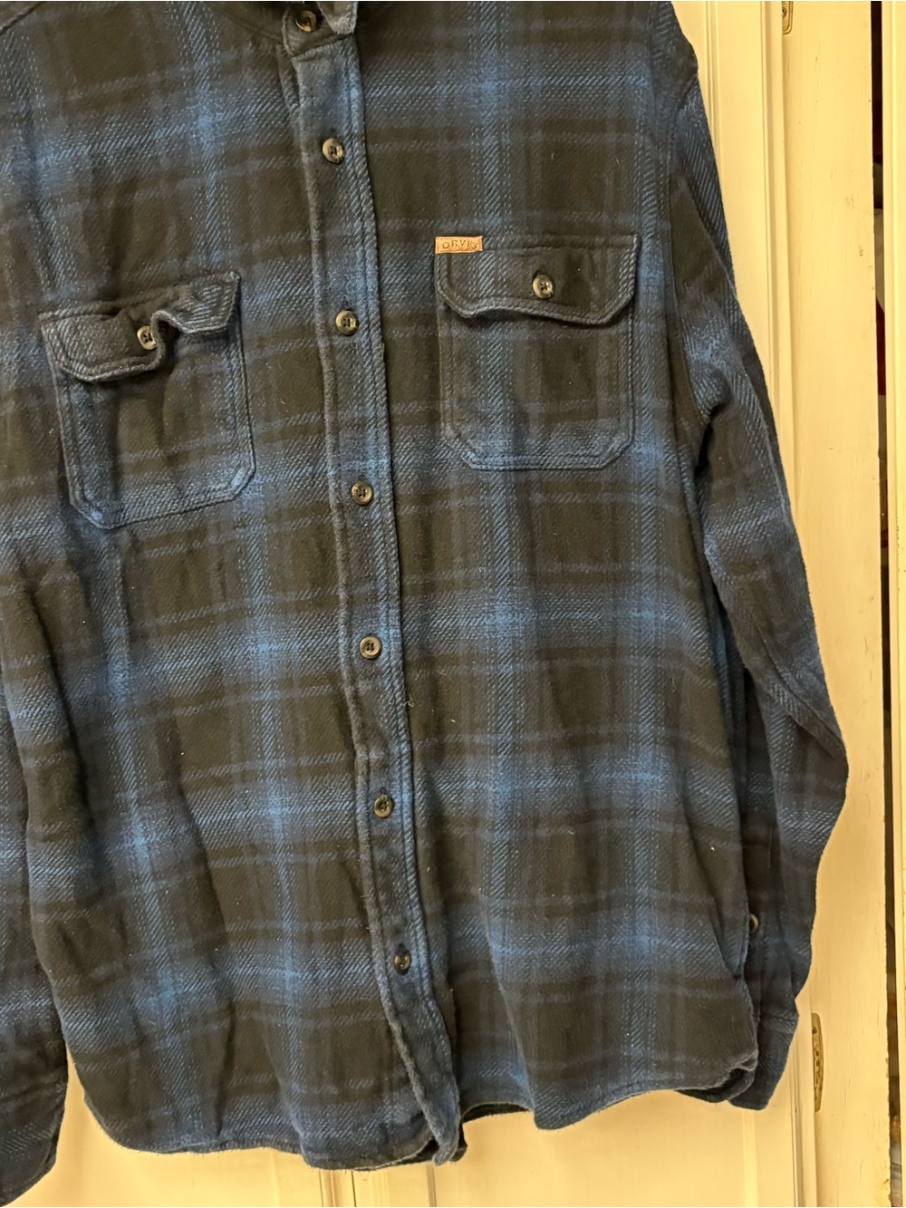 Orvis Blue and Black Plaid Button-Down Shirt